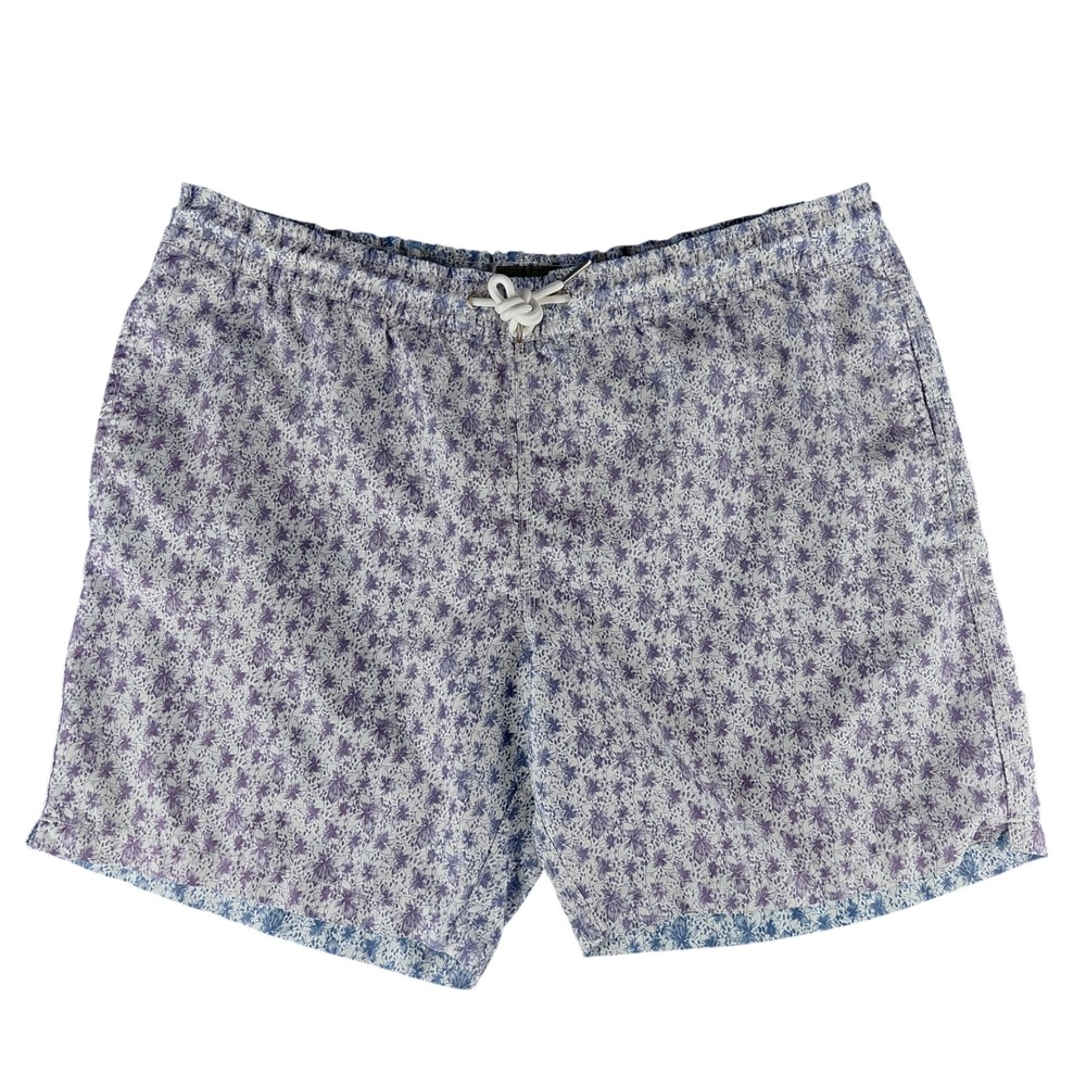 Slate & Stone Mens Floral Swim Trunks Blue White Mesh Lined Size Large 6 Inseam